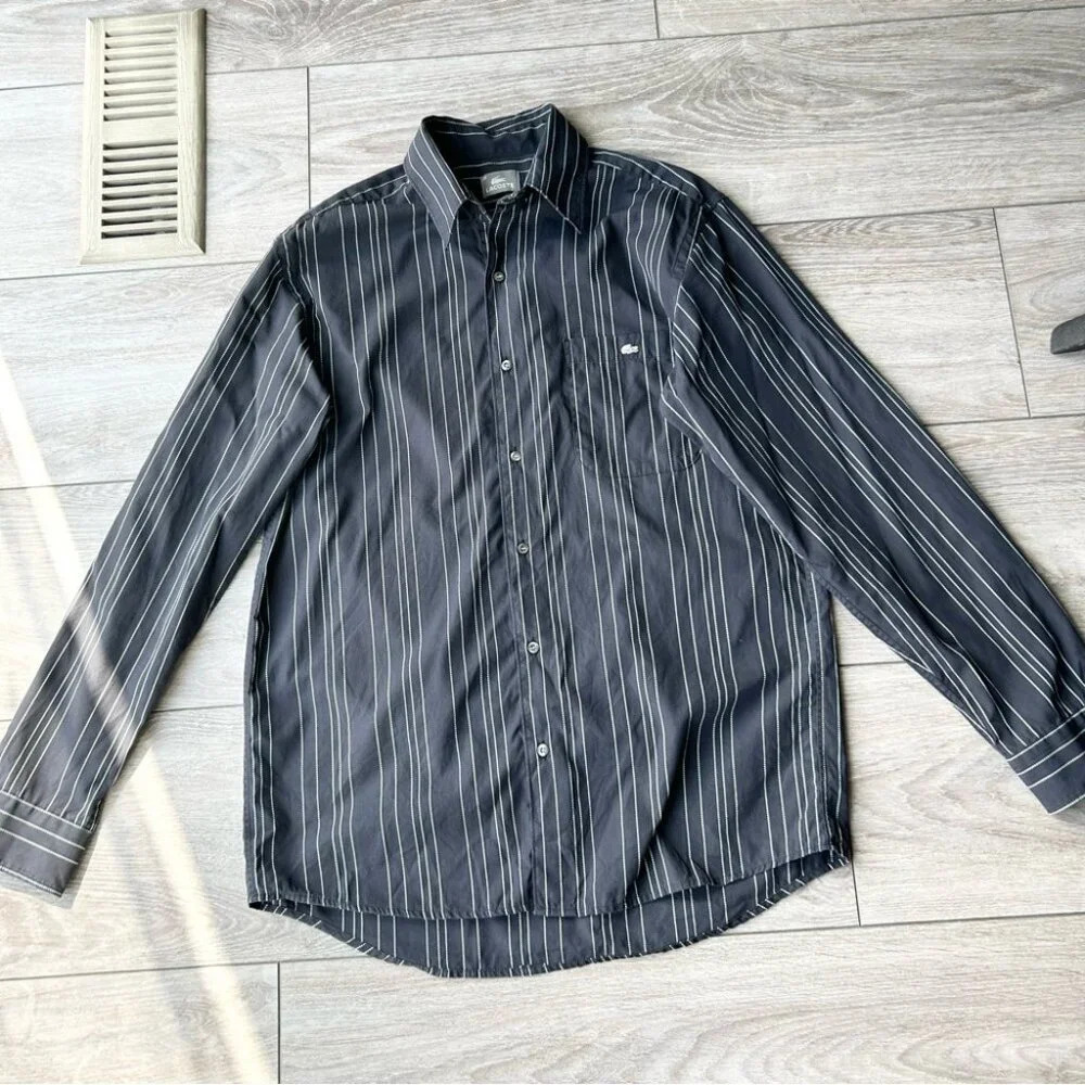 Lacoste Striped Black Button Down Shirt - Picture 3 of 15